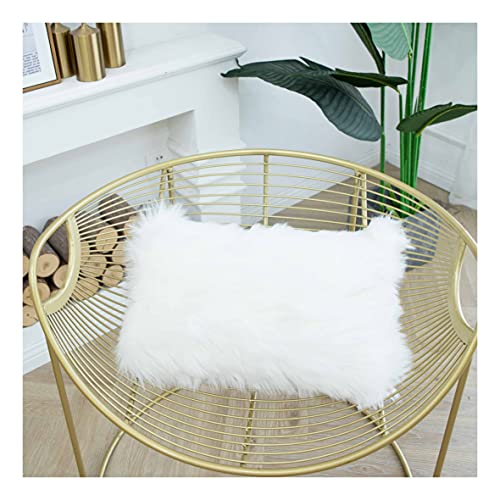 LIGICKY Decorative Lumbar Soft Faux Fur Throw Pillow Cover Luxury Series Rectangle Plush Pillow Case Cushion Cover for Couch Sofa Bed (12" x 20", White)