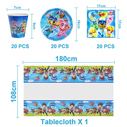 Paw Dog Patrol Birthday Party Set, 61 Pieces, Children's Birthday Tableware, Tablecloth, Napkins, Plates, Paw Dog Patrol Theme Party Birthday Decoration, Boys and Girls Birthday Party Accessories