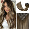 Clip In Human Hair Extensions Human Hair Brazilian Hair 120g 7pcs Chocolate Brown to Caramel Blonde Highlight Brown Full Head Silky Straight 100% Human Hair Clip In Extensions 14 Inch