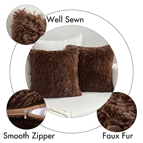 MIULEE Pack of 2 Luxury Faux Fur Throw Pillow Cover Deluxe Decorative Plush Pillow Case Cushion Cover Shell for Sofa Bedroom Car 18 x 18 Inch Chocolate