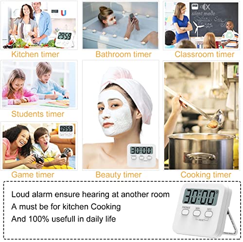 2 Pack Kitchen Timers, Upgraded Kitchen Cooking Timer Digital Large LCD Display with AAA Battery, Countdown Timer Loud Alarm, Sound On-Off Switch, Flash Led Light Alarm, Magnetic Back, Stand Function, students timer, bathroom timer, meeting timer, game ti