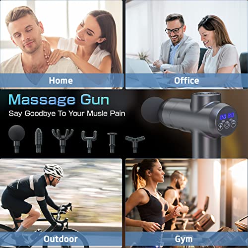Massage Gun,Massager Muscle Massage Gun 99 Speeds Powerful Percussion Massager, Fascia Gun Muscle Gun with 6 Heads LCD Display, Handheld Muscle Body Massager for Body Pain Recovery