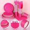 durony 350 Pieces Hot Pink Paper Dinnerware Set 7 Inch 9 Inch Disposable Dinner Plates Sever 50 Guests Paper Cup Cutlery Napkins Solid Color Party Supplies for Birthday Wedding Party Family Picnic