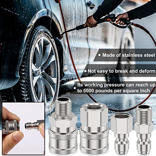 4Pcs Pressure Washer Adapter Set, Quick Disconnect Kit, 5000PSI Stainless Steel Male and Female 1/4 High Pressure Washer Quick Connector Fittings Washer Hose Transfer Adapter Kit