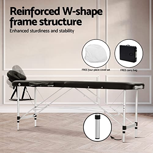 Zenses Massage Table 70cm Portable 2 Fold Aluminium Beauty Bed Black