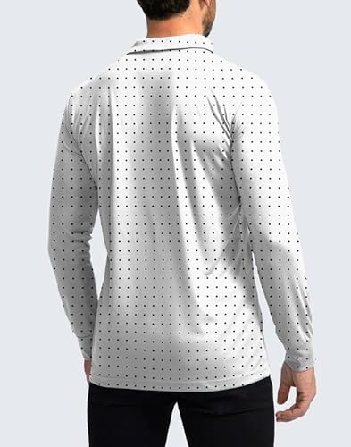 Men's Polo Shirt Long Sleeve Golf Shirts Lightweight UPF 50+ Sun Protection Cool Shirts for Men Work Fishing Outdoor, Black Dot, 3X-Large