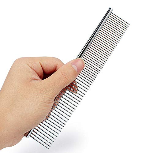 [2 Pack] HEYUS Pet Grooming Comb, Stainless Steel Pet Grooming Massaging Kit Dog Comb Steel Comb Pin Comb Dog Shedding Combs with Different Spaced Teeth Silver