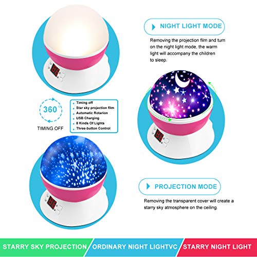 MOKOQI Star Projector Night Lights for Kids with Timer, Gifts for 1-14 Year Old Girl and Boy, Room Lights for Kids Glow in The Dark Stars and Moon can Make Child Sleep Peacefully and Best Gift-Pink