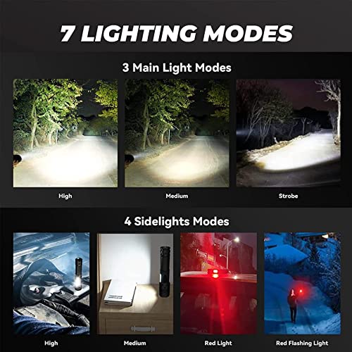 Necomi LED Torch Rechargeable Flashlight with High Lumens, IPX6 Waterproof 10000 Lumen Super Bright Handheld Torches, 7 Modes with COB Work Light, Powerful Handheld Flashlight for Camping, Hiking
