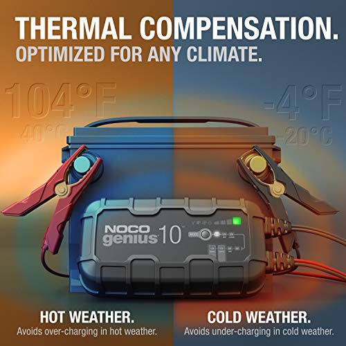 NOCO GENIUS10AU, 10A Smart Battery Charger, 6V and 12V Portable Car Battery Charger, Battery Maintainer, Trickle Charger and Desulfator for Automotive, Motorcycle, Motorbike, AGM and Lithium Batteries