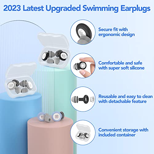 Waterproof Swimming Ear Plugs for Adults - 3 Pairs of Reusable Soft Silicone Swim Earplugs,Perfect for Surfing, Diving,Pool,Showering and Other Water Sports - Keep Water Out and Ear Protection
