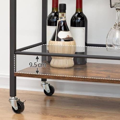 Bar Cart, 3-Tier Serving Wine Cart, Kitchen Cart with Wine Rack and Cup Holder, with Freely Rotating and Lockable Wheels, Bar Carts for The Home,Dining Rooms, Living Room, Garden, Party, Bar