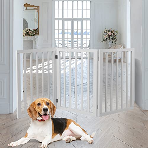 PaWz 3-Panel Portable Retractable Barrier Wooden Pet Gate, White