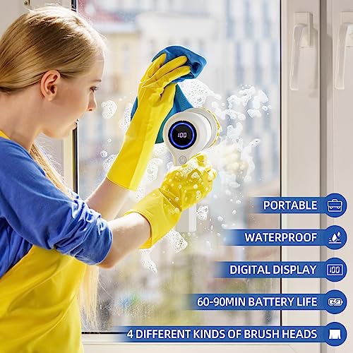 Electric Spin Scrubber Electric Cleaning Brush Cordless Power Scrubber with 4 Replaceable Brush Heads Handheld Power Shower Scrubber for Bathtub, Floor, Wall, Tile, Toilet, Window, Sink