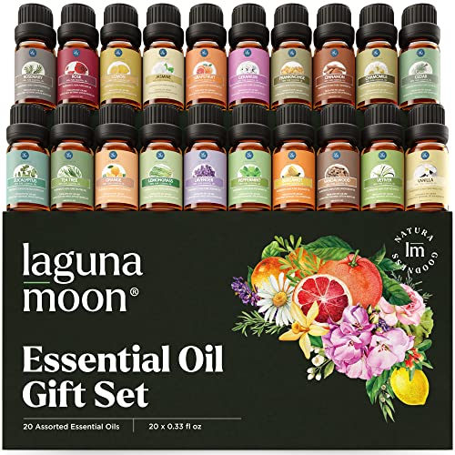 Lagunamoon Premium Essential Oils Set,Top 20 Pure Natural Aromatherapy Oils Lavender Frankincense Peppermint Rose Rosemary Sandalwood