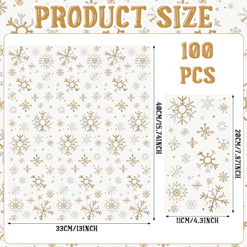 100 Pcs Snowflake Christmas Disposable Paper Guest Napkins Disposable Hand Towels for Bathroom White Gold Winter Napkins for Seasonal Christmas Winter Holiday Decor