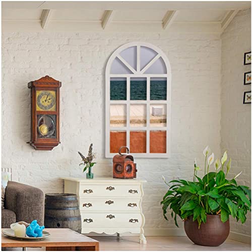glitzhome Window Frame Wall décor Rustic Arch Wooden Window Pane Country Farmhouse Decorations 36" H x 20" L