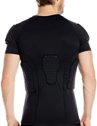 TUOY Men's Padded Compression Shirt Protective T Shirt Rib Chest Protector for Football Paintball Baseball