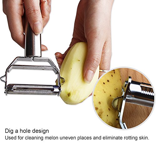 Sunkuka Julienne Peeler Stainless Steel Cutter Slicer with Cleaning Brush Pro for Carrot Potato Melon Gadget Vegetable Fruit