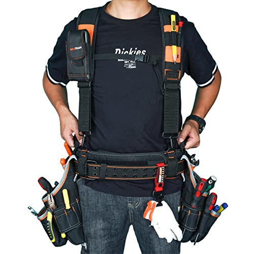 MELOTOUGH Pro Framer Combo System Tool Belt with Suspenders Construction Tool Pouch Builder Heavy Duty Carpenter Suspension Rig Tool Belt and Multi Function for electrician , roofing ,contractor…