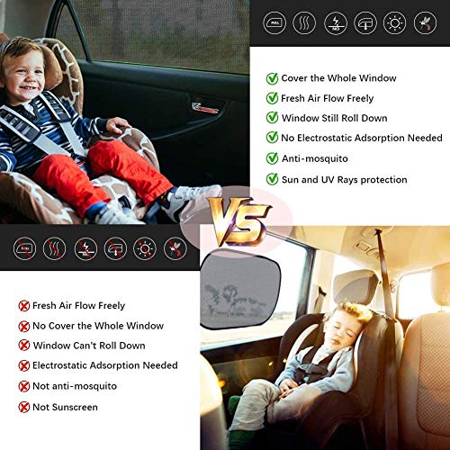 2 Pack Car Side Rear Window Sun Shades, Breathable Mesh Protects Kids from Sun Glare Burn Heats and UV Rays, Fits Most of Vehicle