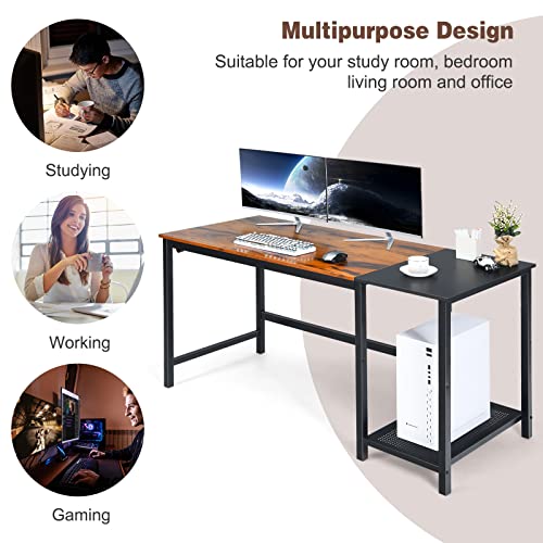 Giantex Industrial Computer Desk, 150cm Large Writing Workstation with 2-Tier Storage Shelf & Headphone Hook, Laptop Study Desk with Heavy-Duty Steel Frame, Spacious Tabletop (Rustic)