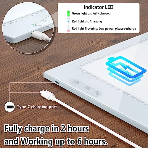 Rechargeable Magnetic A4 LED Light pad, IMAGE Tracing Pad, Ultra-Thin USB Powered with Memory Function Light Box, Great for Diamond Painting, Animation, Tattoo, Sketching and Design (6000K White)