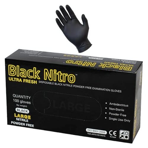 {1000 Pieces} Black Nitrile Nitro Powder Free Disposable Gloves Carton -10 Boxes of 100 (Extra Large)