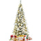 Costway 1.8M/6ft Pre-Lit Snow-Flocked Christmas Tree with Pine Needles and Pre-Decorated Poinsettia Flowers, Hinged Artificial Xmas Tree with PE & PVC Tips and LED Lights, Pencil Christmas Decoration Tree for Home, Office