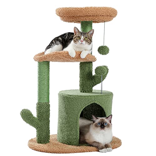 PAWZ Road Cat Tree Cactus Cat Tower with Sisal Covered Scratching Post, Cozy Condo, Plush Perches and Fluffy Balls for Indoor Cats 83.5cm