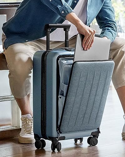 NINETYGO Carry on Luggage with Front Compartment, Airline Approved, 20-Inch Suitcases with Wheels for Trips, Men, Women, 22 X 14 X 9 Inches (Plein Air Blue)