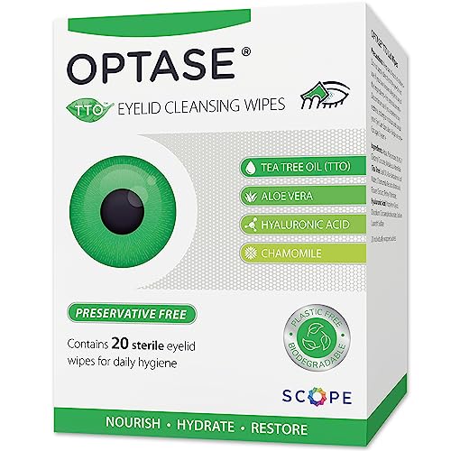 Optase Tea Tree Oil Eyelid Cleansing Wipes - for Daily Eyelid Hygiene & Relief for Blepharitis, Tired and Dry Eyes - 20 Wipes