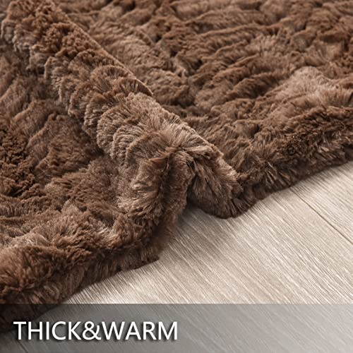 YUSOKI Luxury Double Sided Faux Fur Throw Blanket(Without Pillows),Soft Fuzzy Fluffy Cozy Blanket Plush Furry Comfy Warm Blanket for Couch Bed Chair Sofa Bedroom Men Boys Gift(Brown,50" x 63")