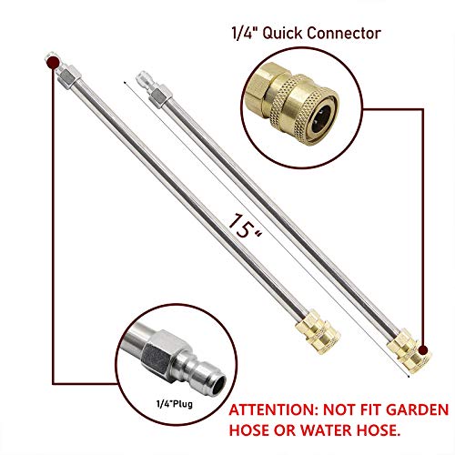 Biswing 15" Pressure Washer Stainless Steel Surface Cleaner with 3 Wheels & 1/4" Quick Connector, Power Washer Attachment with 2 Extension Wand, 2 Replacement Nozzles, 4000 PSI