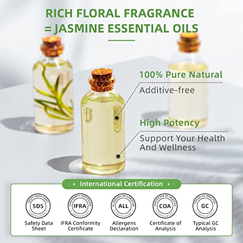 HIQILI Jasmine Essential Oil for Diffuser, Skin, Hair, Massage, Candle Making, Soap Making 30ml (1 fl oz)