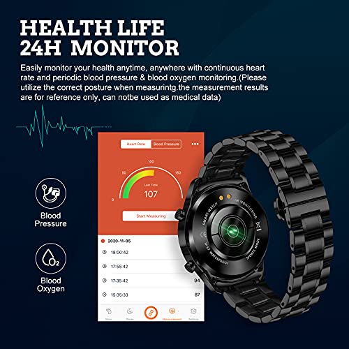 FILIEKEU Men Smart Watch for Android iOS, Bluetooth Calls Voice Chat with Heart Rate/Sleep Monitor Fitness Tracker, 1.3" Full Touch Screen IP67 Waterproof Stainless Steel Activity Tracker for Men