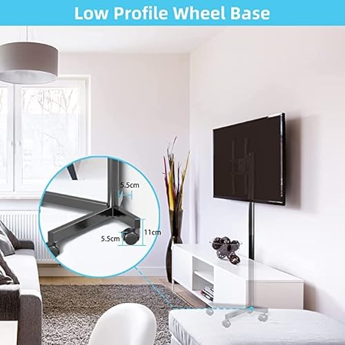 Mobile TV Carts on Wheels for 21-60 Inch Flat/Curved Panel Screens TVs - Height Adjustable Floor Trolley Stand with Shelf Holds up to 77lbs - Max VESA 400x400mm (ML55A)