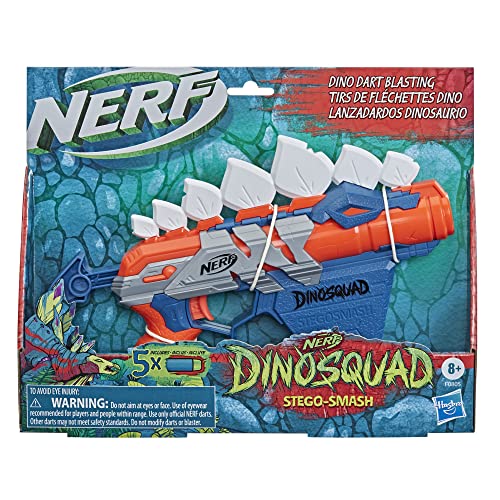 Nerf - Dinosquad - Stegosmash Dart Blaster - US Version - Stegosaurus Dinosaur Design - Pull-Back Priming Handle - 5 Official Nerf Darts - 4-Dart Storage - Toys For Kids - F0805 -Ages 8+
