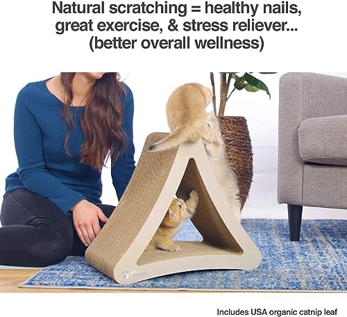 PetFusion 3-Sided Vertical Cat Scratching Post Multiple Angle Cat Scratching Pad Play & Perch Cat Scratching Posts with Catnip 100% Recyclable Cardboard Cat Lounge