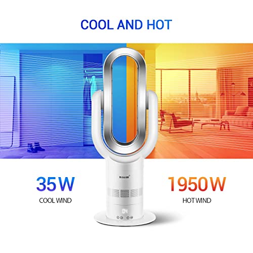 2In1 Bladeless Fan Oscillating Fan Heater Cooler,Safety Air Cooler Leafless Fan, Floor-Standing Remote Control Tower Fan,with LED Screen,for Home/Office