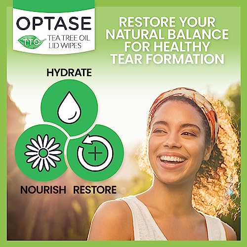 Optase Tea Tree Oil Eyelid Cleansing Wipes - for Daily Eyelid Hygiene & Relief for Blepharitis, Tired and Dry Eyes - 20 Wipes