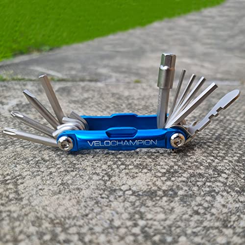 VeloChampion 14 in 1 Blue Multifunctional Bike Repair Cycling Multitool with Storage Case. Compact, Portable and Built to Last