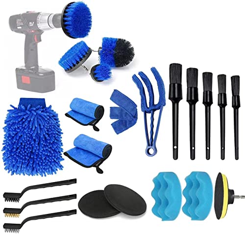 22pcs Car Cleaning Tool Kit Car Wash Kit, Car Detailing Brush Set, Auto Detailing Drill Brush Set,Car Cleaning Brushes for Cleaning Wheels,Dashboard,Interior,Exterior,Leather,Air Vents,Emblems.