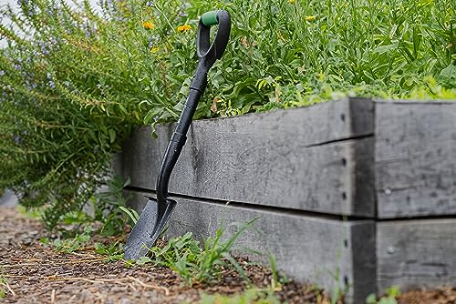 Hooyman Mini Digging Shovel with Heavy Duty Carbon Steel Construction, Ergonomic No-Slip H-Grip Handles, D Handle, and Serrated Blades for Gardening, Land Management, Yardwork, Farming, and Outdoors