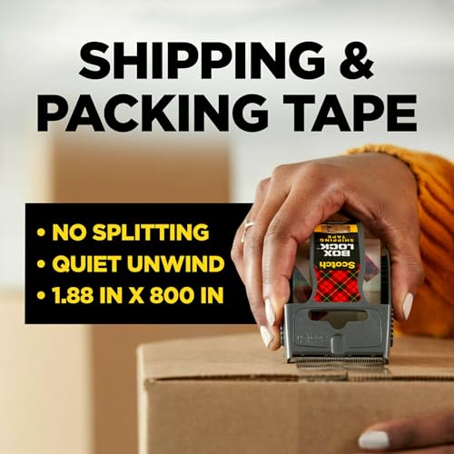 Scotch Box Lock Packaging Tape, 6 Rolls with Dispenser, 1.88 in x 800 in, Extreme Grip, Sticks Instantly to Any Box