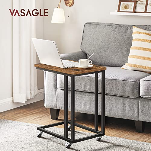 Vasagle End Table, Side Table, Coffee Table, with Steel Frame and Castors, Easy Assembly, Industrial, for Living Room, Bedroom, Balcony, Rustic Brown and Black