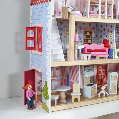 KidKraft Chelsea Cottage Wooden Dolls House with Furniture and Accessories Included, Play Set for Miniature Dolls, Dollhouse for Mini Dolls, Kids' Toys, 65054