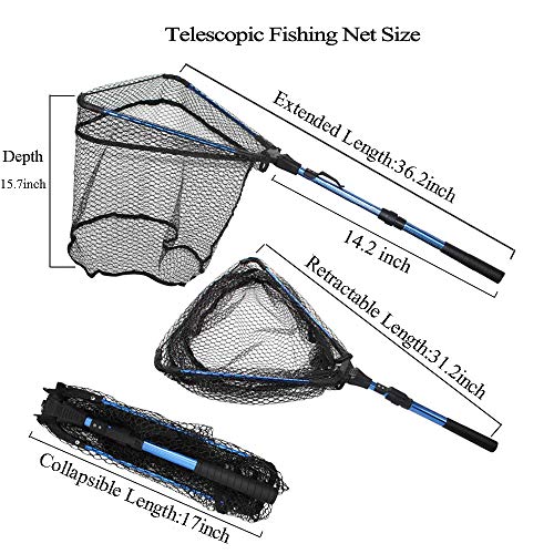 ZHENDUO OUTDOOR Fishing Net Fishing Landing Net Collapsible Telescopic Fishing Nets for Safe Fish Catching or Releasing with Fish Gripper Fishing Gear Tool Set (36.2inch)