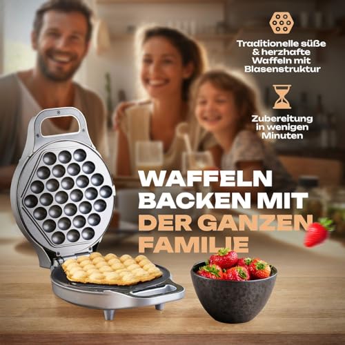 Clatronic® Waffle iron for trendy bubble waffles, bubble waffle iron with 180° rotation function for even baking results, waffle maker with non-stick baking surface, 700 W, WA 3772