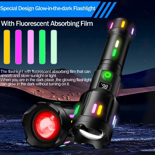 【Led Torch with Fluorescent Strong Lighting】30000 High Lumens Fast Charging Flashlight with Power Display,6 Lighting Modes IPX67 Waterproof Torches, Zoomable Long Shot Flash Light for Hiking,Camping